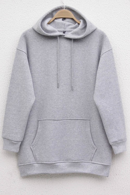 Üç İplik Şardonlu Sweatshirt Gri Melanj