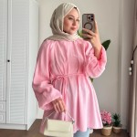 Balon Kol Modal Tunik Pembe