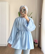 Balon Kol Modal Tunik Bebe Mavisi