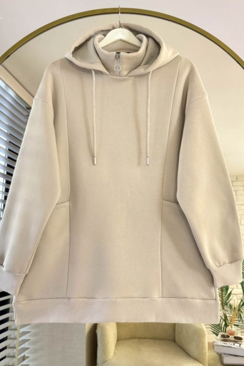 Torba Cepli Üç İplik Sweatshirt Bej
