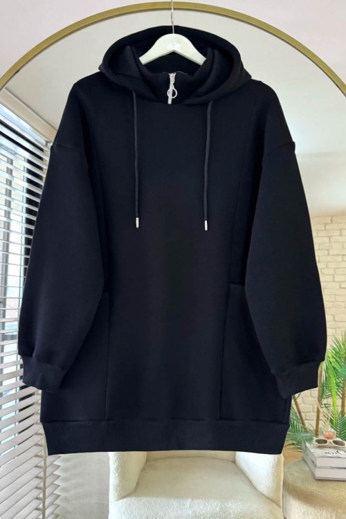 Torba Cepli Üç İplik Sweatshirt Siyah