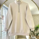 Yarım Fermuarlı Üç İplik Sweatshirt Bej