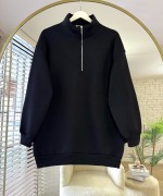 Yarım Fermuarlı Üç İplik Sweatshirt Siyah