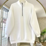 Yarım Fermuarlı Üç İplik Sweatshirt Beyaz