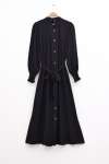 Boydan Düğmeli Kuşaklı Elbise Siyah