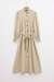 Boydan Düğmeli Kuşaklı Elbise Bej