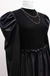 Deri Görünümlü Triko Detaylı Elbise Siyah
