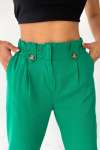 Katlamalı Paça Düğme Detay Gabardin Pantolon Yeşil
