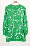 Kedi Baskılı Sweat Yeşil